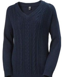 NWT Helly Hansen Cable Knit V Neck Women's Sweater Navy XL